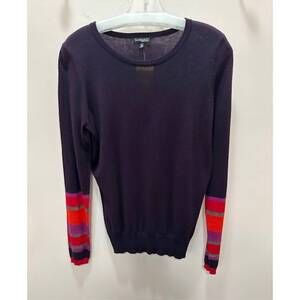 NEW CONRAD C women's sweater with striped cuffs in plum with red/orange/purple
